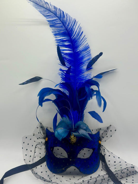 Venetian mask with feathers - Masquerade mask for women - blue Velvet elegant mask (kopie)