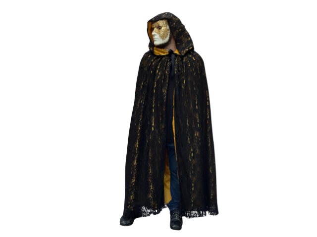 Golden cape covered with black lace with hood