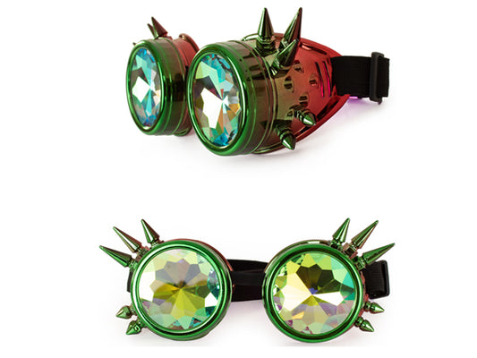 Steampunk Goggles groen-rood met spikes